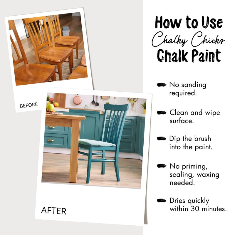 Chalky Chicks All-in-One Chalk Paint for Furniture or Cabinet - 16 Fl Oz - Matte Finish Mad Cloud (Light Gray) for Metal, Wood Furniture Paint - No Sanding All-in-One for Home Decor & Crafts, USA Made - Image 5